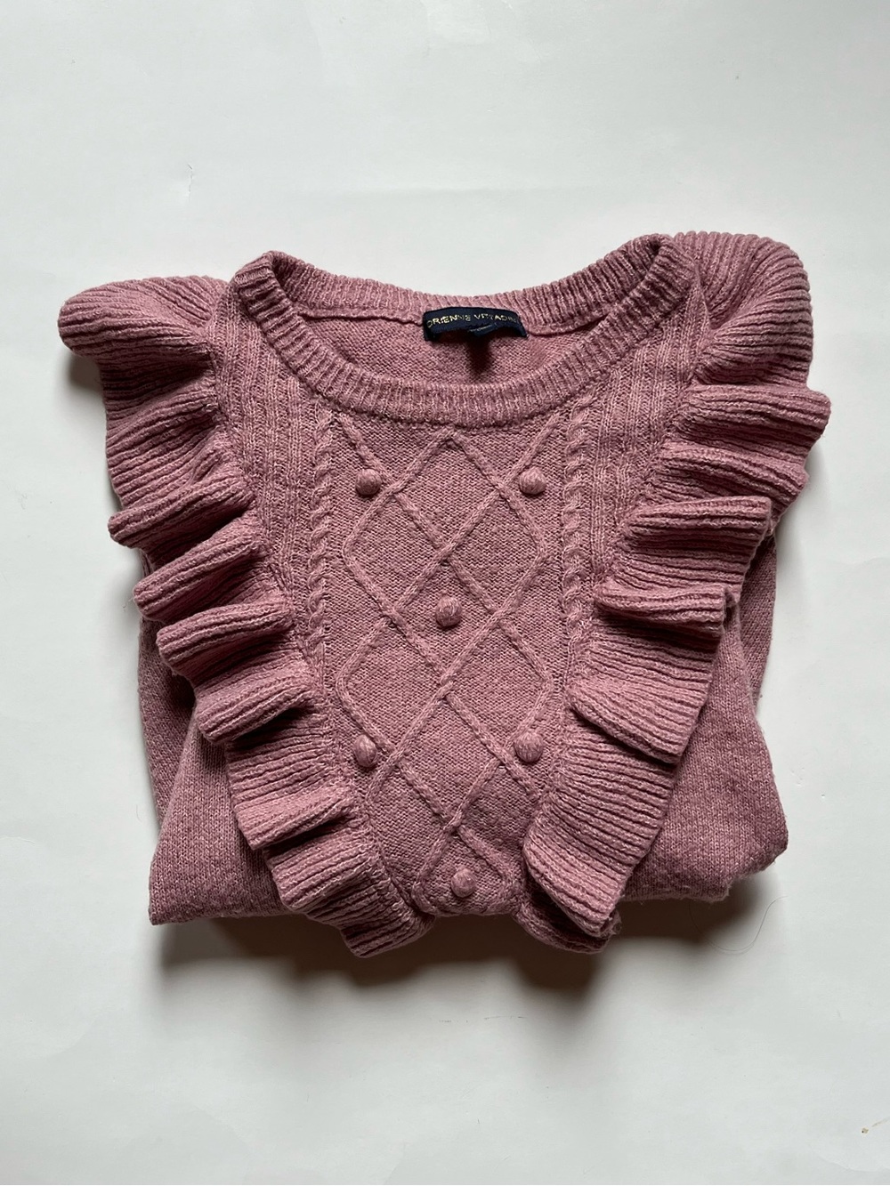 Adrienne Vittadini Pink Ruffled Sweater, Size Medium